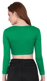 THE BLAZZE 1109 Women's Cotton Basic Sexy Solid V Neck Slim Fit Full Sleeve Saree Readymade Saree Blouse Crop Top T-Shirt for Women (Large, Reliance Green)-thumb1