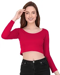 THE BLAZZE 1059 Women's Basic Sexy Solid Scoop Neck Slim Fit Full Sleeve Crop Top T-Shirt for Women (XX-Large(38?-40), Pink)-thumb4