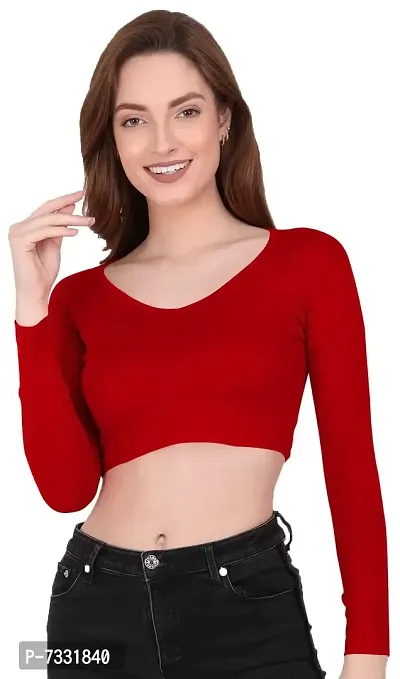 THE BLAZZE 1309 Sexy Women's Full Sleeve Tank Crop Tops Bustier Bra Vest Shorts Crop Top Bralette Blouse Top for Women (2XL, Red)-thumb1