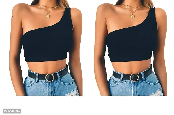 THE BLAZZE Women's Sleeveless Crop Tops Sexy Strappy Tees (M, Black+Black)