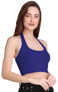 THE BLAZZE 1294 Women's Basic Sexy Solid Halter Neck Slim Fit Sleeveless Crop Top T-Shirt for Women (XX-Large, Royal Blue)-thumb4