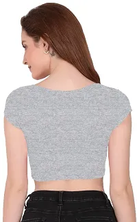 THE BLAZZE 1151 Women's Basic Sexy V Neck Slim Fit Crop Top T-Shirt for Women (X-Small, Grey)-thumb1