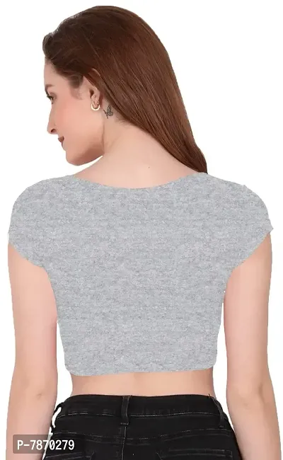 THE BLAZZE 1151 Women's Basic Sexy V Neck Slim Fit Crop Top T-Shirt for Women (X-Small, Grey)-thumb2
