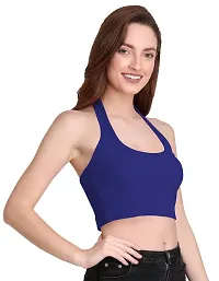 THE BLAZZE 1290 Women's Basic Sexy Solid Slim Fit Sleeveless Saree Readymade Saree Blouse Crop Top T-Shirt for Women (Small, Royal Blue)-thumb3