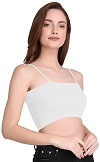 THE BLAZZE 1290 Women's Cotton Basic Sexy Solid Slim Fit Sleeveless Saree Readymade Saree Blouse Crop Top T-Shirt for Women (2XL, White)-thumb3