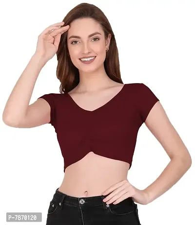 THE BLAZZE 1151 Women's Basic Sexy V Neck Slim Fit Crop Top T-Shirt for Women-thumb4