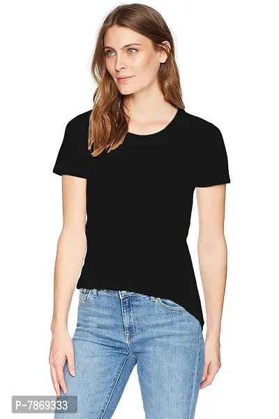 THE BLAZZE 1082 Women's Cotton Round Neck Top Half Sleeve T-Shirts for Women Women's T-Shirt (Small(30-32), A - Black)