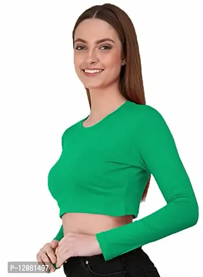 THE BLAZZE 1089 Women's Basic Sexy Solid Round Neck Slim Fit Full Sleeve Crop Top T-Shirt for Women