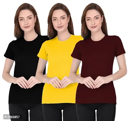 THE BLAZZE Women's T-Shirt (Pack of 3) (QW-62_Maroon, Black  Yellow_Small)