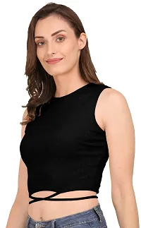 AD2CART A1622 Women's Basic Solid Stylish Criss Cross Ribbed Crop Top-thumb3