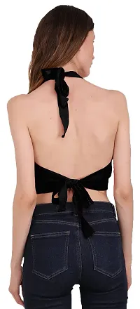 THE BLAZZE 1382 Women's Basic Sexy Solid Backless Halter Neck Slim Fit Sleeveless Crop Top for Women