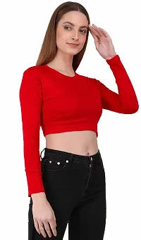 THE BLAZZE 1089 Women's Basic Sexy Solid Round Neck Slim Fit Full Sleeve Crop Top T-Shirt for Women-thumb2