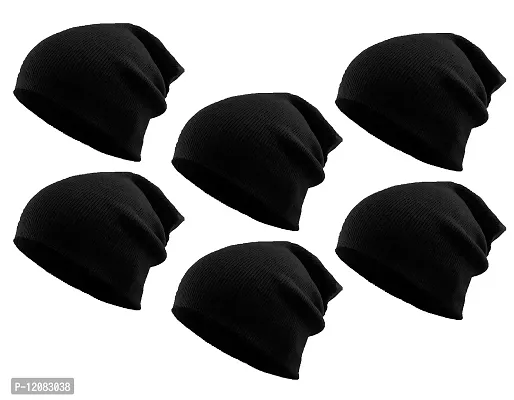 THE BLAZZE 2015 Winter Beanie Cap for Men and Women Pack Of 6 (Pack Of 6, Black)