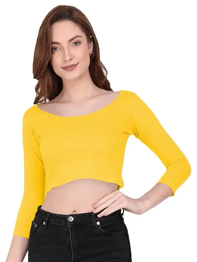 THE BLAZZE 1057 Women's Cotton Scoop Neck Full Sleeve Tank Crop Tops Bustier Bra Crop Top Bralette Readymade Saree Blouse for Women's (M, Yellow)