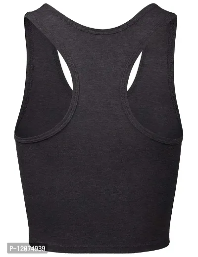 THE BLAZZE Women's Cotton Racerback Basic Crop Tank Tops (Large, Charcoal Melange Charcoal Melange)-thumb4