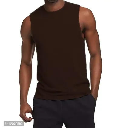 THE BLAZZE Men's Sleeveless T-Shirt (Small(36?/90cm - Chest), Brown)