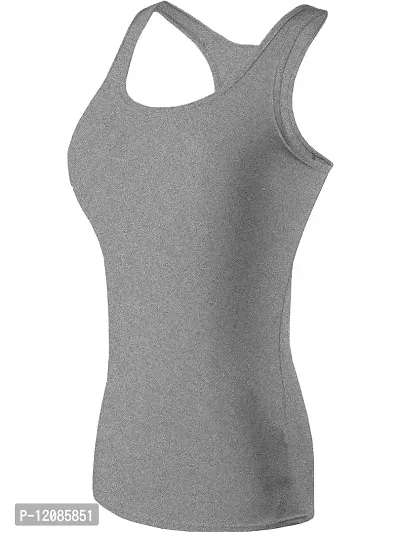 THE BLAZZE Women's Rib Racerback Tank Top (M, Grey)-thumb0