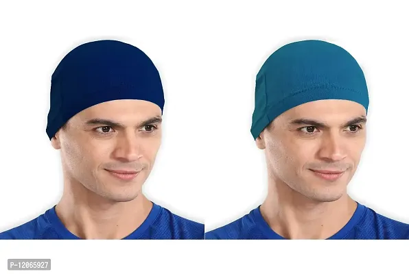 THE BLAZZE Skull Cap/Helmet Cap/Running Beanie - Ultimate Thermal Retention  Performance Moisture Wicking. Fits Under Helmets-Navy (1, Royal Blue+Turquoise Blue)