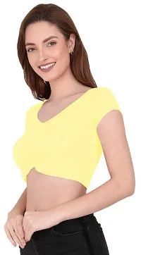 THE BLAZZE 1151 Women's Basic Sexy V Neck Slim Fit Crop Top T-Shirt for Women (X-Small, Yellow)-thumb2