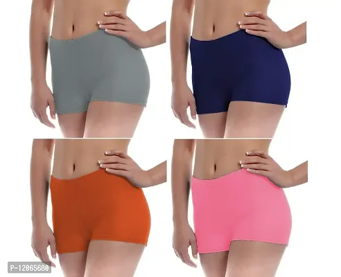 THE BLAZZE Women's Seamless Spandex Boyshort Underskirt Pant Short Leggings (M, Grey+Navy+Orange+Pink)-thumb0