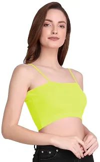 THE BLAZZE 1290 Women's Cotton Basic Sexy Solid Slim Fit Sleeveless Saree Readymade Saree Blouse Crop Top T-Shirt for Women (XS, Light Yellow)-thumb3