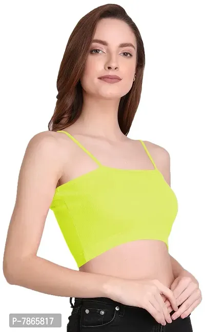 THE BLAZZE 1290 Women's Cotton Basic Sexy Solid Slim Fit Sleeveless Saree Readymade Saree Blouse Crop Top T-Shirt for Women (XS, Light Yellow)-thumb4