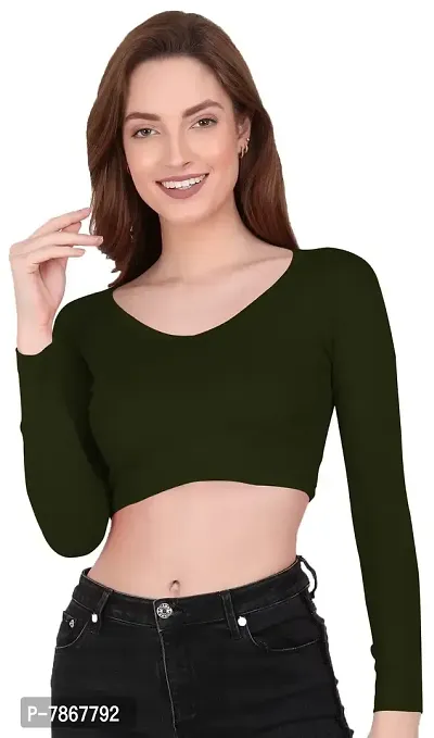 THE BLAZZE 1309 Sexy Women's Full Sleeve Tank Crop Tops Bustier Bra Vest Shorts Crop Top Bralette Blouse Top for Women (XL, Army Green)-thumb0