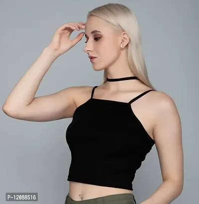 AD2CART A1687 Women's Basic Solid Square Belt Neck Stylish Crop Top for Women-thumb3