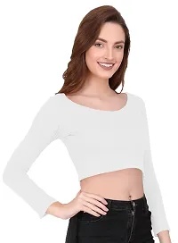 THE BLAZZE 1059 Women's Basic Sexy Solid Scoop Neck Slim Fit Full Sleeve Crop Top T-Shirt for Women (Medium(32-34), B - White)-thumb2