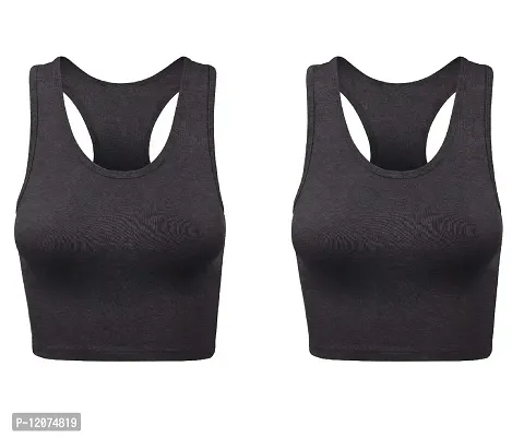 THE BLAZZE Women's Cotton Racerback Basic Crop Tank Tops (Large, Charcoal Melange Charcoal Melange)