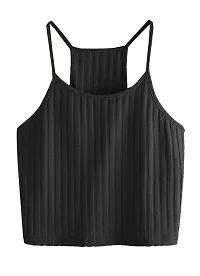 THE BLAZZE Women's Summer Basic Sexy Strappy Sleeveless Racerback Camisole Crop Top (X-Large, Black Maroon)-thumb1