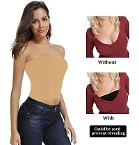 THE BLAZZE 1037 Women's Basic Sexy Solid Strappy Sleeveless Medium Bandeau Bra Basic Layering Bralette Seamless Non-Padded Camisole Crop Top Tube Top (Medium, D - Beige)-thumb2