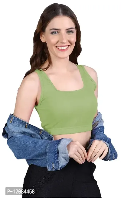 THE BLAZZE 1044 Women's Summer Basic Sexy Strappy Sleeveless Crop Tops (Medium, Light Green)