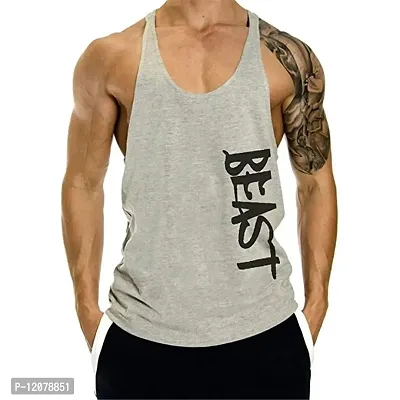 THE BLAZZE Men's Bodybuilding Gym Solid Color Tank Top Stringers (L, Grey Beast)-thumb0