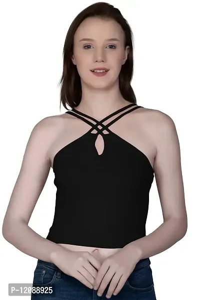 AD2CART A1767 Women's Basic Solid Double X Neck Crop Top for Women Stylish Western-thumb0