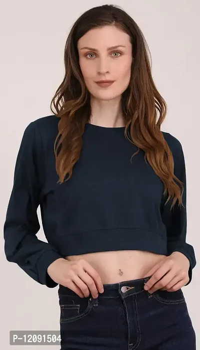 THE BLAZZE 1341 Women's Boxy Round Neck Full Sleeve Crop Top-thumb5