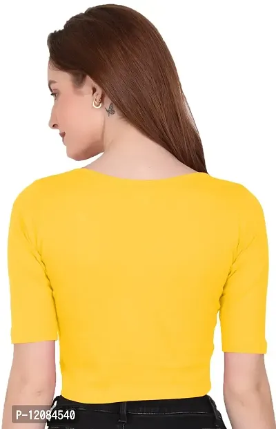 THE BLAZZE 1055 Women's Basic Sexy Solid Scoop Neck Slim Fit Short Sleeves Crop Tops-thumb3