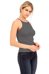 THE BLAZZE Women's Sleeveless Crop Tops Sexy Strappy Tees (XXL, Dark Grey)-thumb2