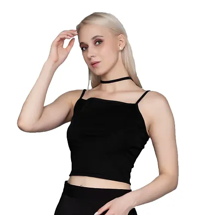 AD2CART A1690 Women's Basic Solid Belt Neck Stylish Crop Top for Women