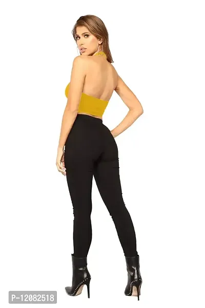 THE BLAZZE 1294 Halter Neck Crop Top for Women (Medium, Yellow)-thumb2