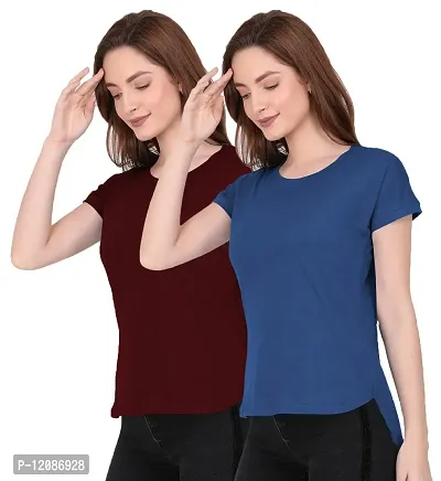 THE BLAZZE 1319 Women's Regular Stylish Up and Down T-Shirts for Women (Small, Combo_03)