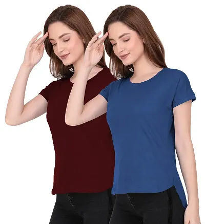 THE BLAZZE 1319 Women's Regular Stylish Up and Down T-Shirts for Women (Small, Combo_03)