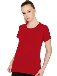 THE BLAZZE 1019 Women's Basic Sexy Solid Scoop Neck Slim Fit Full Sleeve Crop Top T-Shirt for Women (Medium(32-34), E - Red)-thumb1