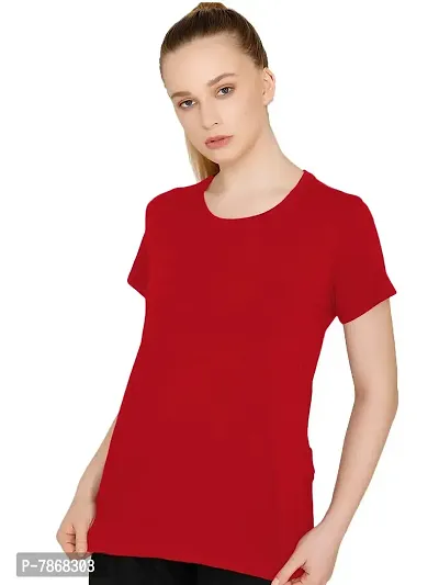 THE BLAZZE 1019 Women's Basic Sexy Solid Scoop Neck Slim Fit Full Sleeve Crop Top T-Shirt for Women (Medium(32-34), E - Red)-thumb2