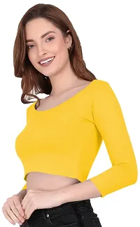 THE BLAZZE 1057 Women's Cotton Scoop Neck Full Sleeve Tank Crop Tops Bustier Bra Crop Top Bralette Readymade Saree Blouse for Women's (M, Yellow)-thumb2