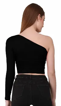 THE BLAZZE 1289 One Shoulder Tops for Women (X-Large, Black)-thumb1