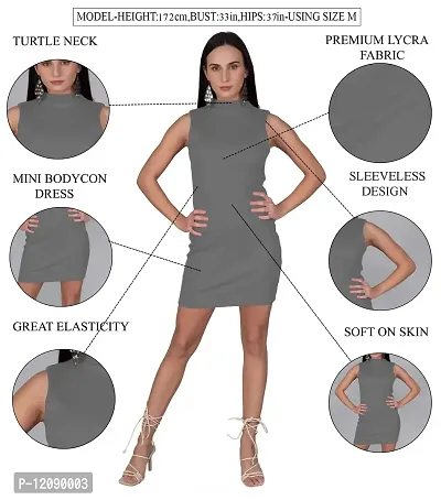 AD2CART A5083 Women's Lycra Basic Solid Turtle Neck Sleeveless Stretchable Midi Bodycon Mini Dress for Women-thumb3