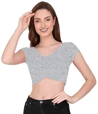 THE BLAZZE 1151 Women's Basic Sexy V Neck Slim Fit Crop Top T-Shirt for Women (X-Small, Grey)-thumb3