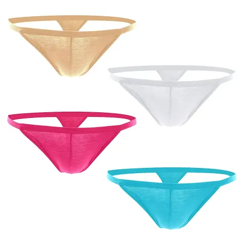 THE BLAZZE Men's G-String Thong Thongs Sexy Low Mid High Thongs Sexy Underwear Thongs for Men (Pack of 4)