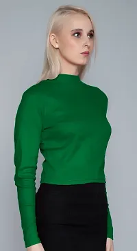 AD2CART A1756 Women's Basic Solid Turtle Neck Full Sleeves Stretchable Ribbed Crop Top for Women Stylish Western-thumb3